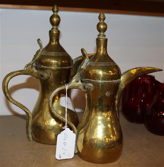 Pair of Iraq brass coffee pots